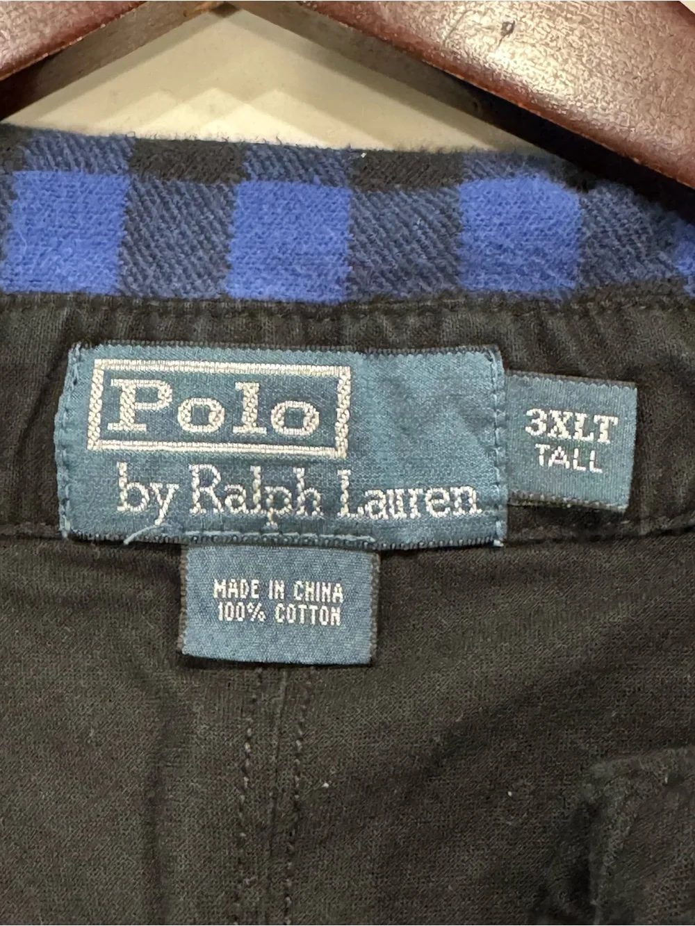 Vintage Polo Ralph Lauren Half Button Flannel Pullover Blue Plaid Mens Size 3XLT